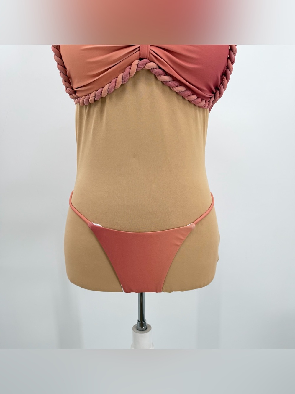 Dusty Rose Ombre Braided Bikini Set Cover Up 3 Piece S resort vacation tropical - Picture 9 of 12